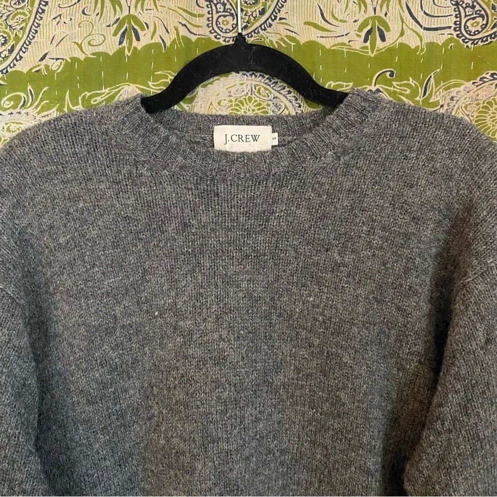 Vintage J. Crew Gray/ Colorblock 100% Wool Crewneck Pullover Sweater Size Small
